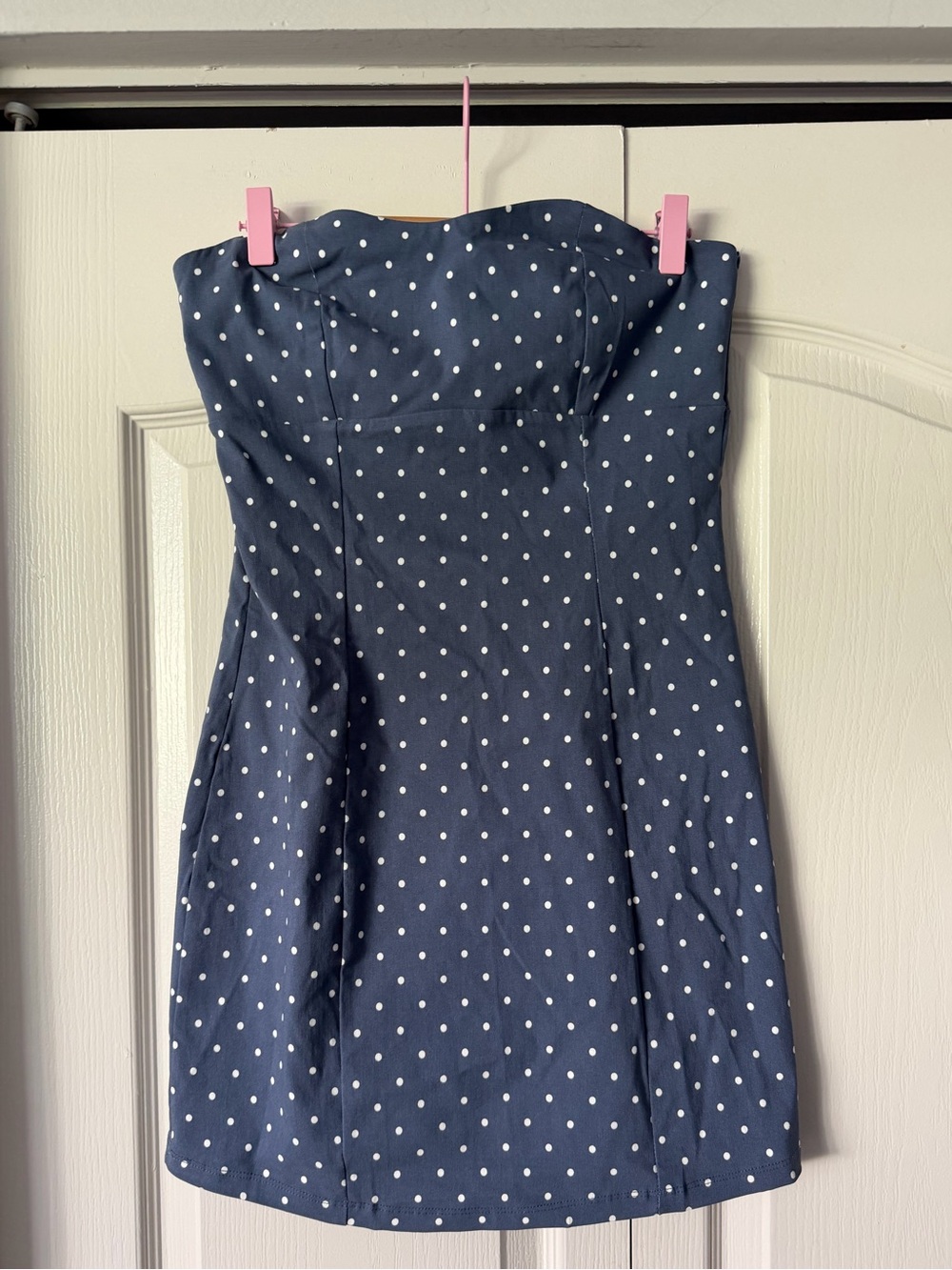 Altar'd State Navy and White Polka Dot Strapless Dress